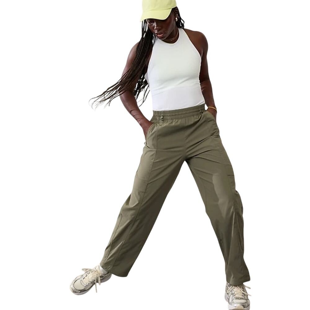 NWOT Athleta Pants Moss Cascade Cargo Poplin Cinch Ankle Travel RAIN Pants MED